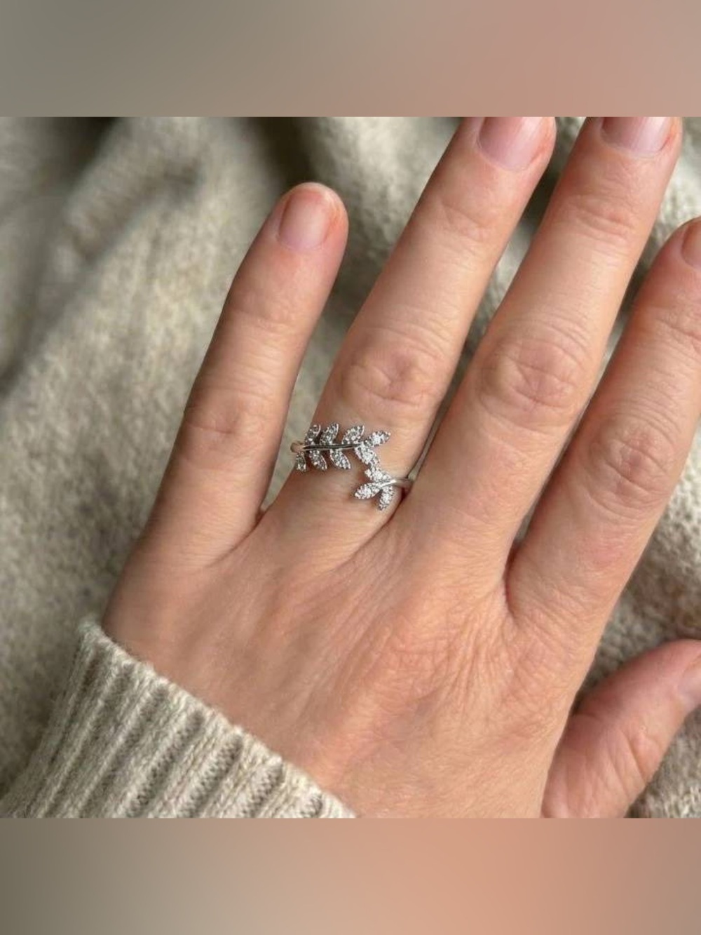 Elegant CZ Leaf Sterling Silver Ring | Size 6 and 7